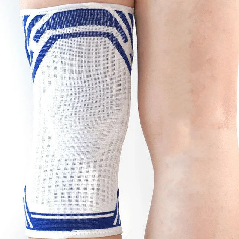 Adult cotton knee pads in blue colour with elastic design for basketball and sports protection