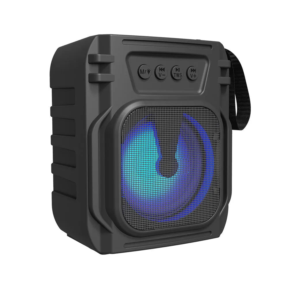 Portable Bluetooth speaker in 3107 colour with USB charging cable, dimensions 110mm x 87mm x 137mm