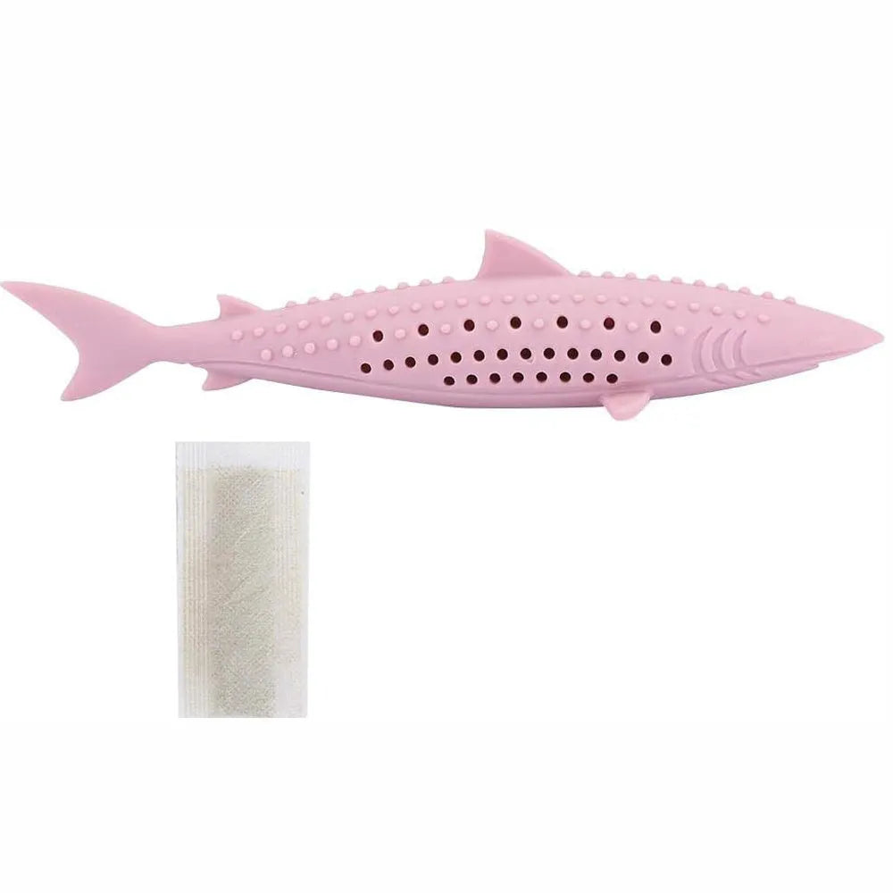 Fish shaped silicone cat chew toy with breathable side holes for catnip scent diffusion