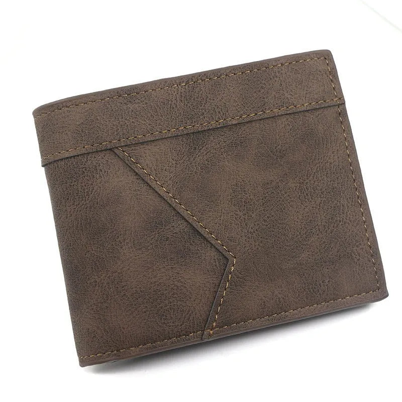 Men's short PU leather wallet, 11.5cm horizontal square, matte rhombus pattern, black brown