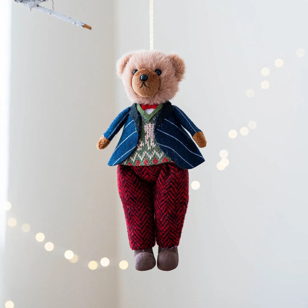 Cartoon plush bear doll with cotton suit plaid design in gentleman bear and princess bear variants