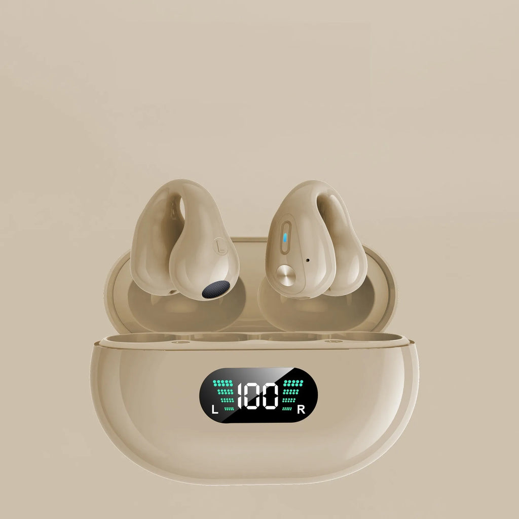 Bone conduction Bluetooth headset clip in black, white or khaki with ear clip design