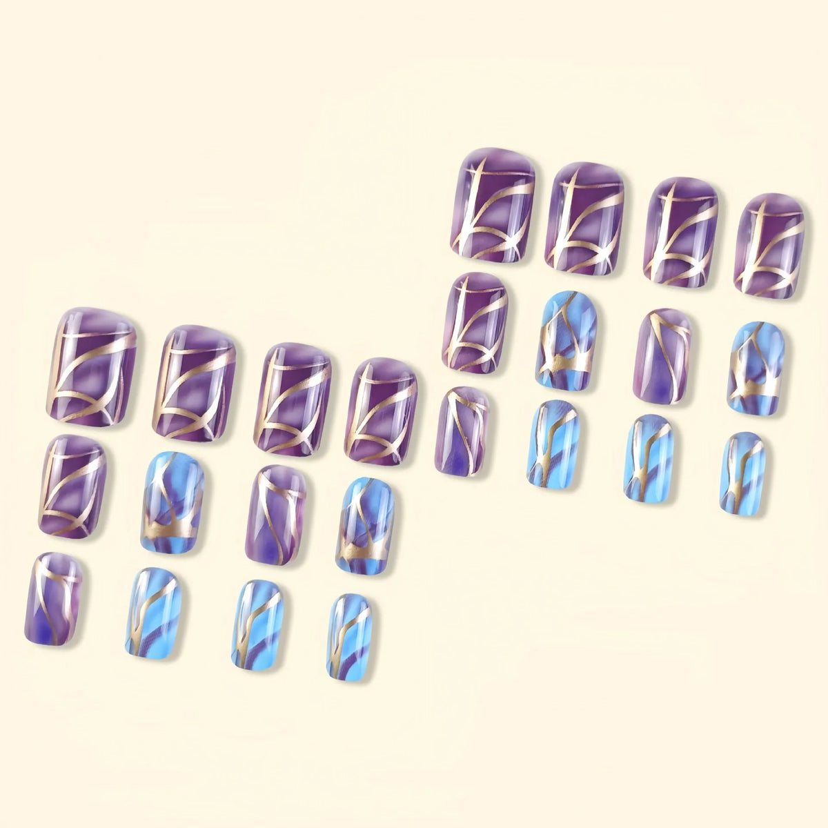 Purple striped nail stickers with mid-length European and American styling, jelly glue adhesive