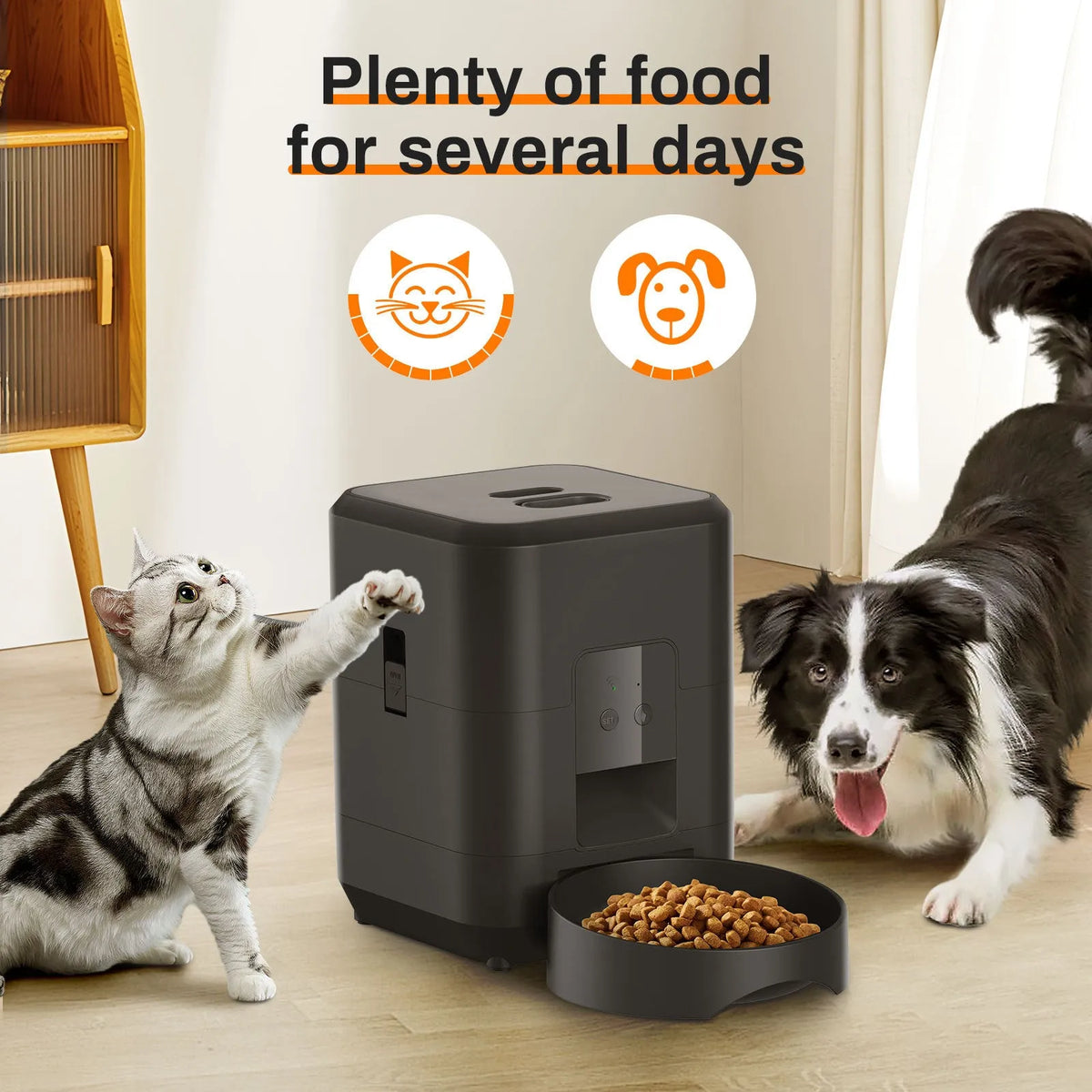 White WiFi automatic pet feeder for cats with remote control and portion management