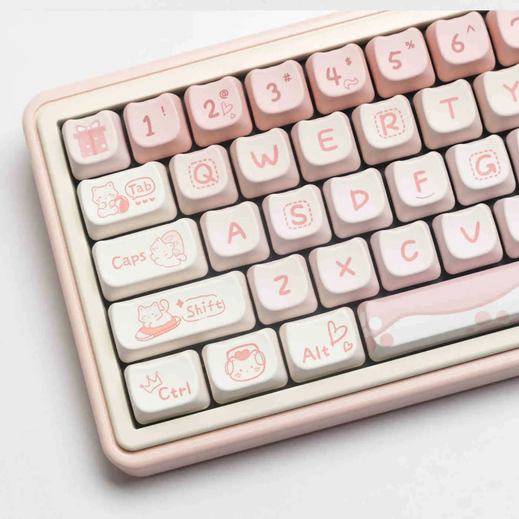 Full set of PBT sublimation key caps for mechanical keyboards showing over 98 keys with double-shot legends