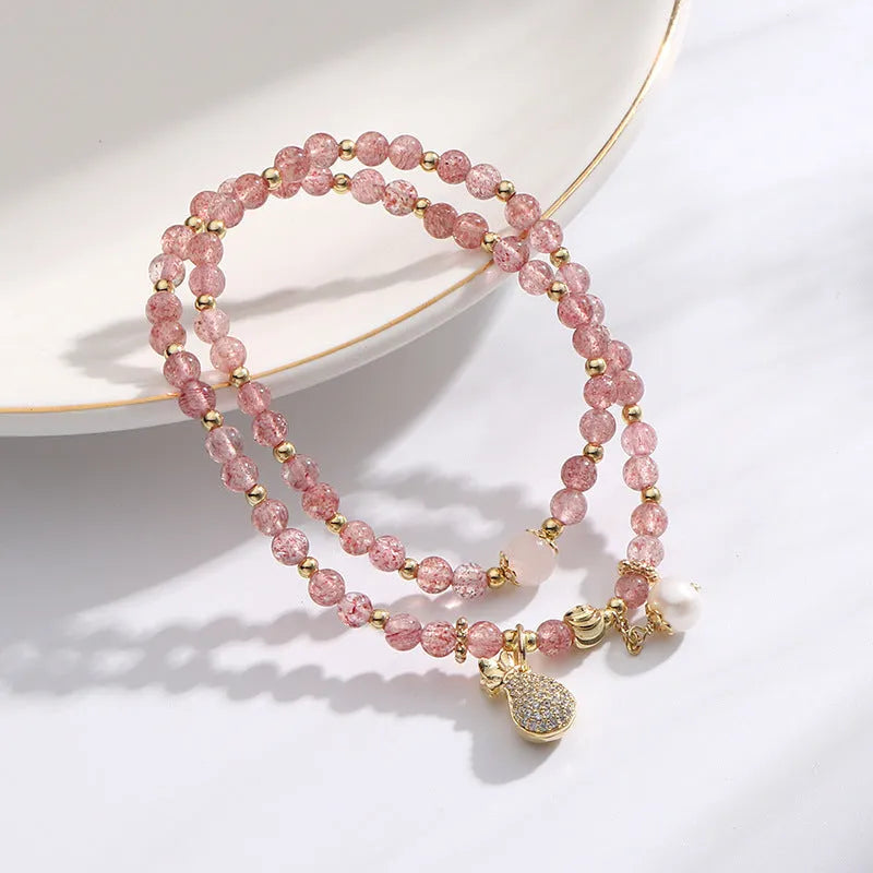 Women's strawberry quartz crystal bracelet with geometry shape wallet design