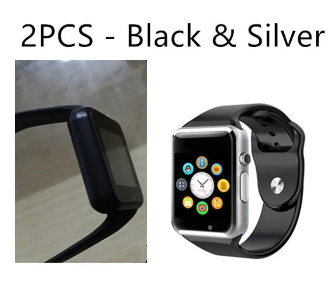 A1 Smart Watch with 1.54-inch screen showing interface, available in black silver white gold pink red green blue colour options