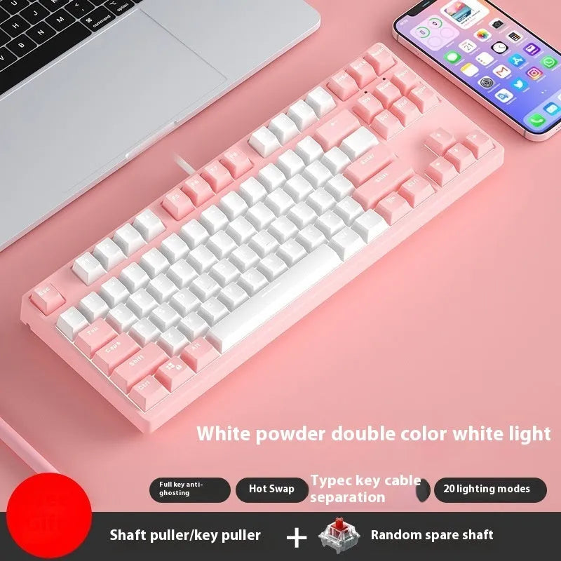 87-key wired mechanical keyboard with hot-swappable sockets in a dual-colour design