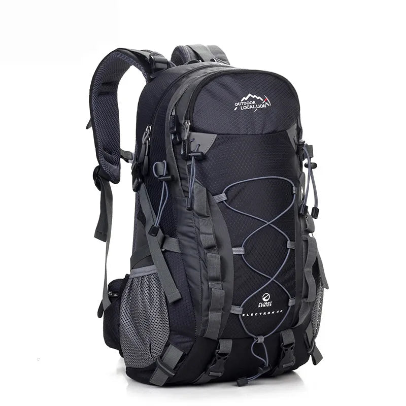 Green polyester sports backpack with main compartment shown open, suitable for outdoor activities.