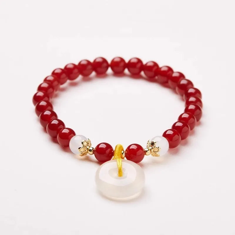 Natural Jinsi Jade safety buckle bracelet with 6mm peace clasp beads in Chinese style