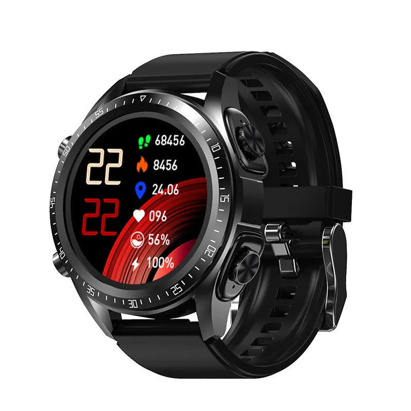Black smartwatch with health monitoring on wrist showing blood pressure display