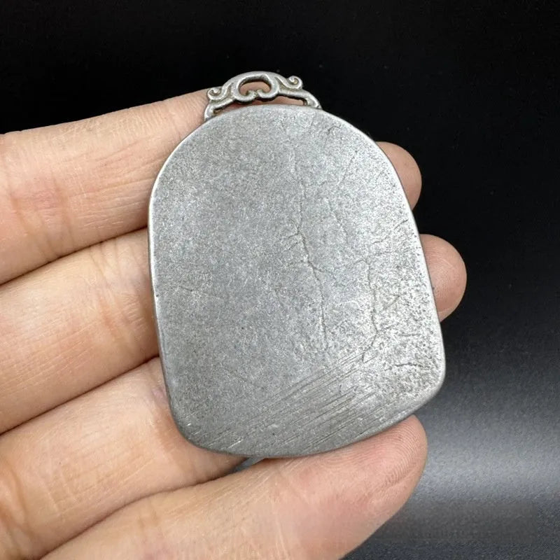 Antique iron metal hanging pendant with Chinese geometric patterns and deity motifs