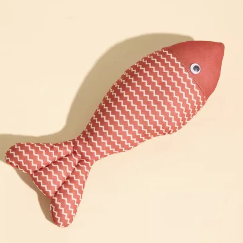 Blue, red or yellow catnip fish toy in large or medium sizes for feline play