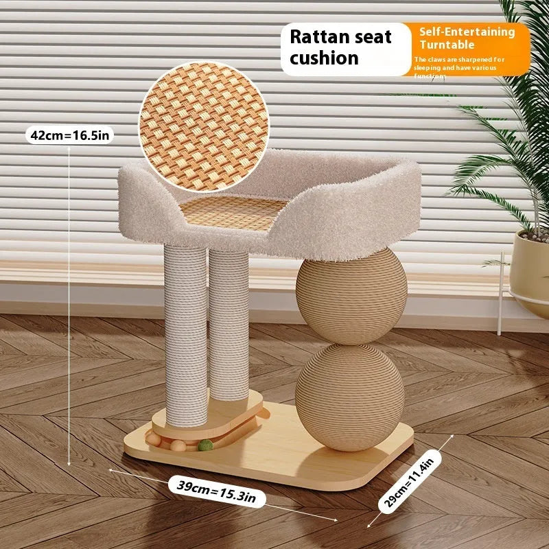 Pine wood cat bed with two integrated grasping balls in simple style