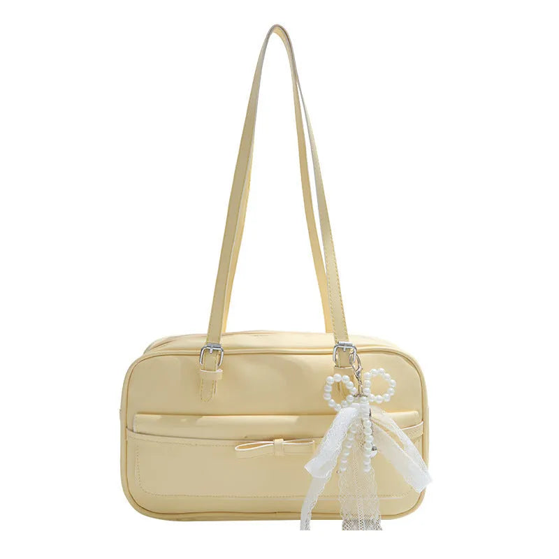 Women's horizontal square PU shoulder bag with flap and double straps in choice of colours