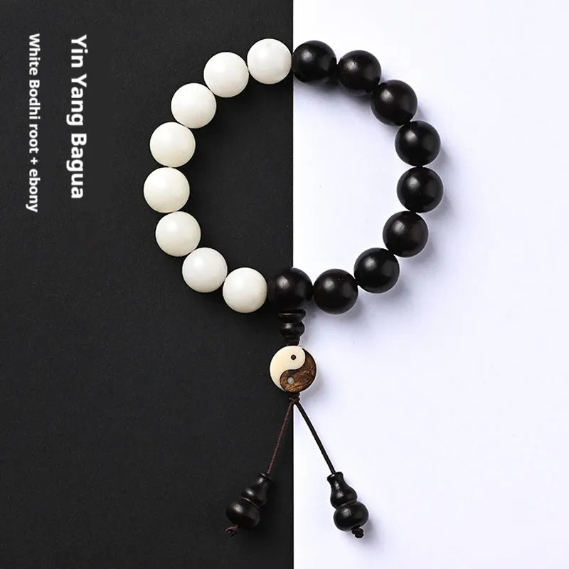White corypha umbraculifera and blackwood eight-diagram bead bodhi seed bracelet
