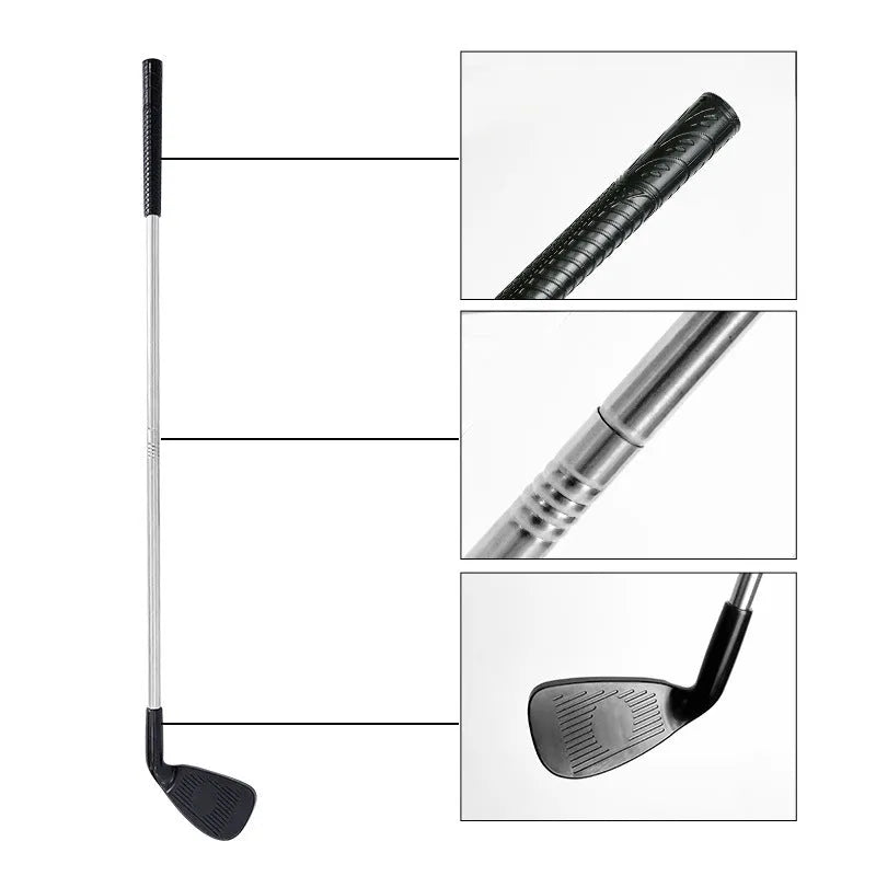 Metal golf practice club set showing adult and children's models for outdoor sports activities