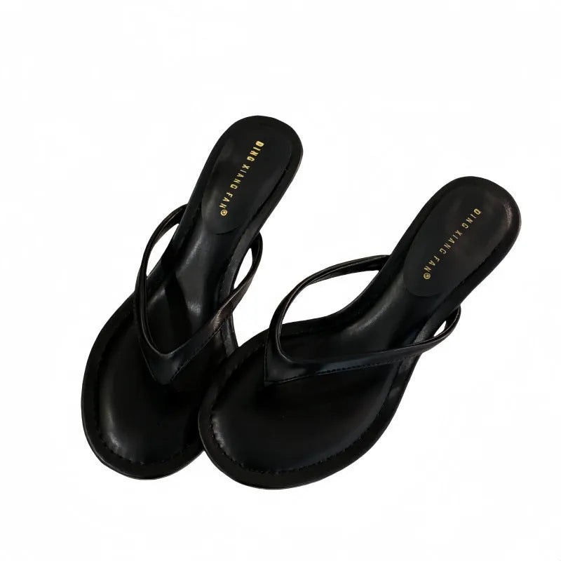 Women's stiletto sandals with open-toed flip-flop design in sheepskin camel colour with round toe
