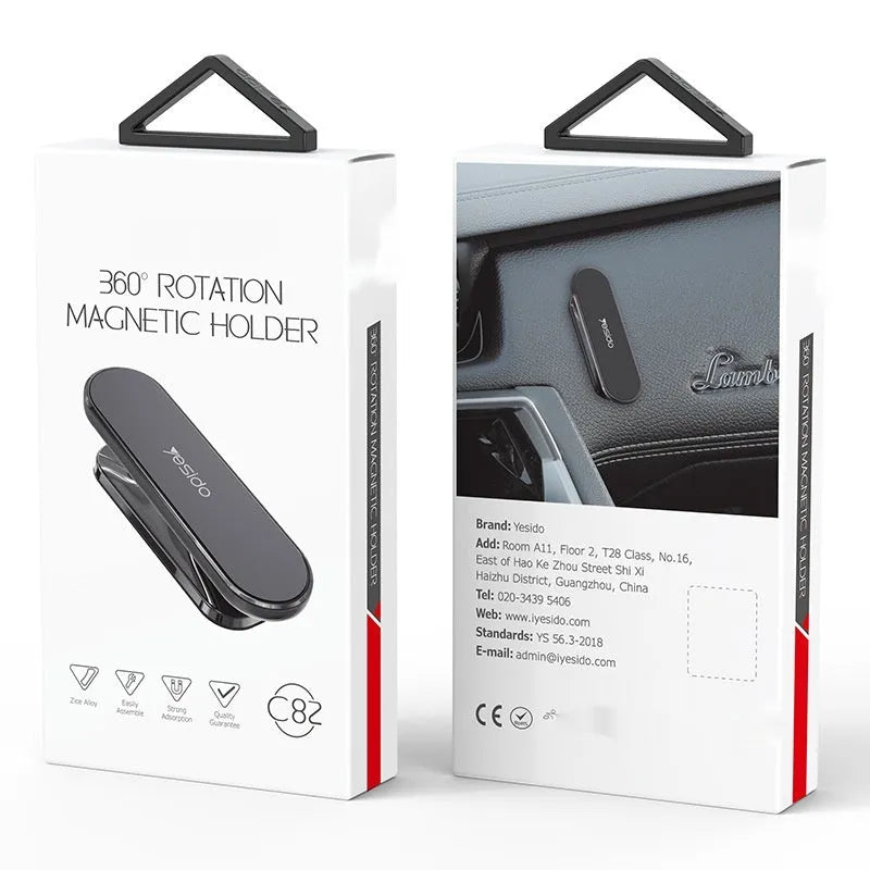 360 degree rotary magnetic phone holder bracket in black and grey with adhesive mount, zinc alloy and N50 magnet.