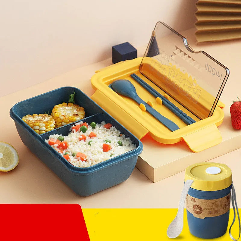 Four-layer partitioned bento lunch box in Nordic design with green, red, or yellow plastic construction