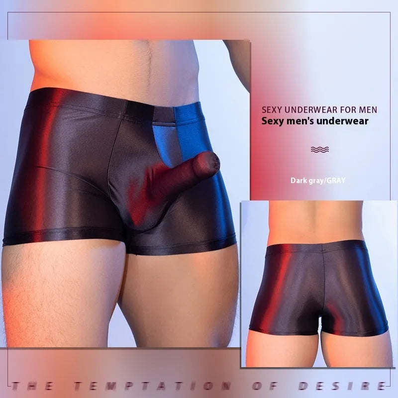 Red men's boxers with elephant nose animal print pattern and seamless construction