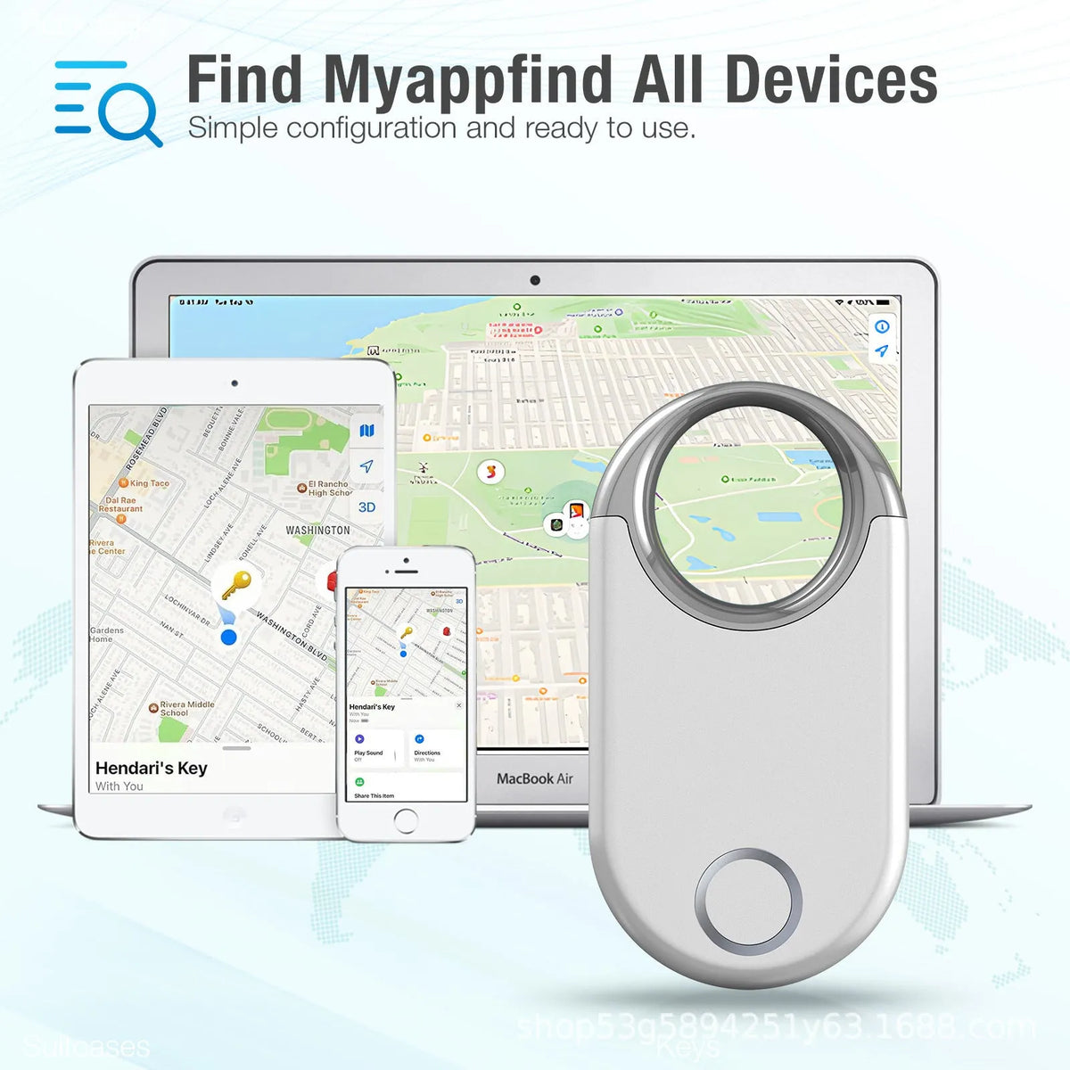 Black and white compact USB-rechargeable GPS tracker for pets and children, showing 55mm size.