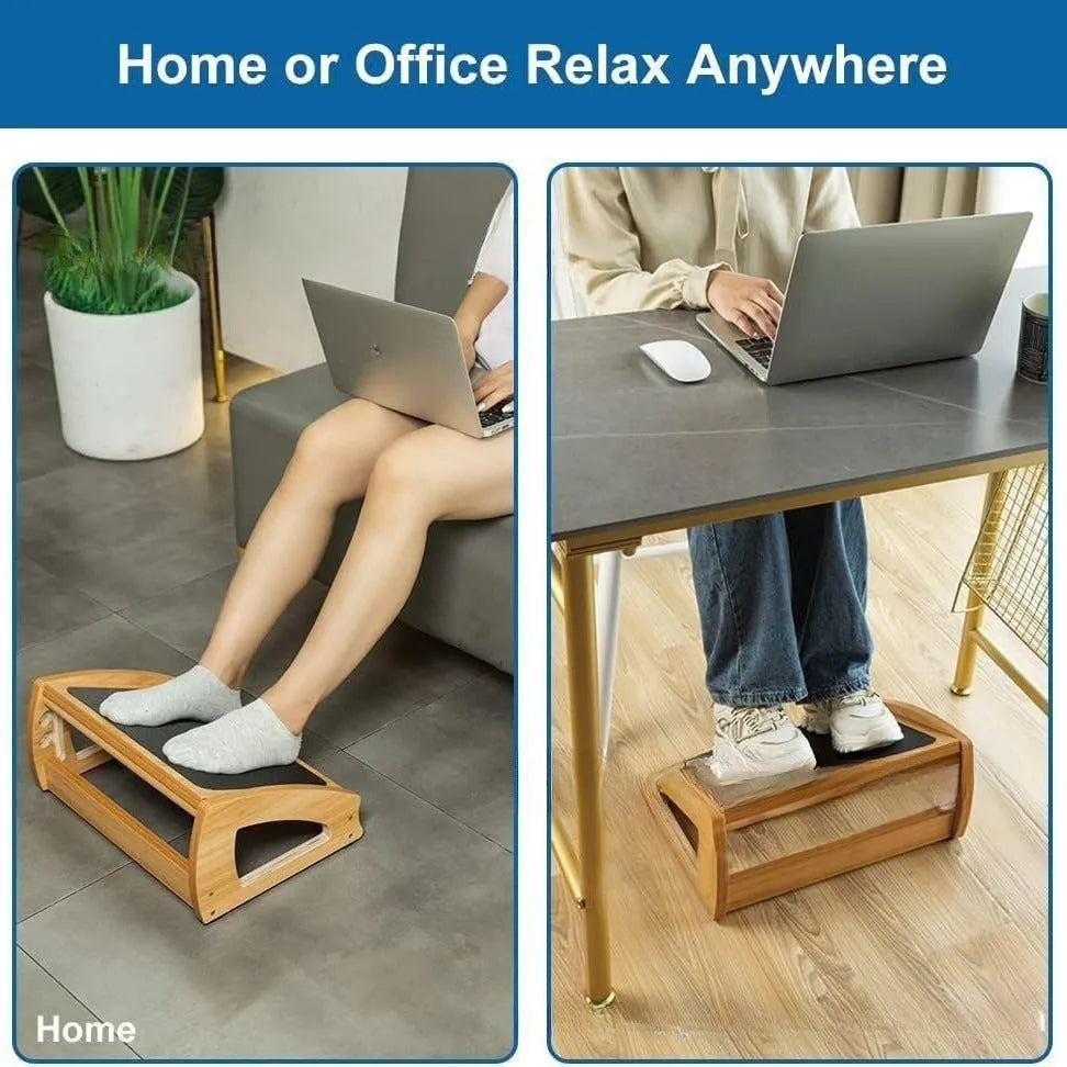 Wooden bamboo office desk footstool in natural wood colour with modern simple design