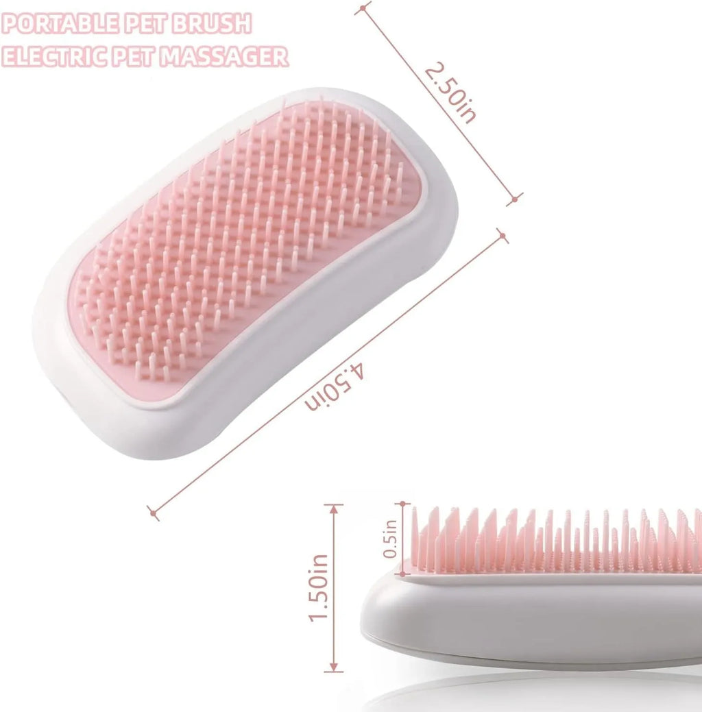 Pink handheld electric vibration brush for grooming and massaging cats and dogs.