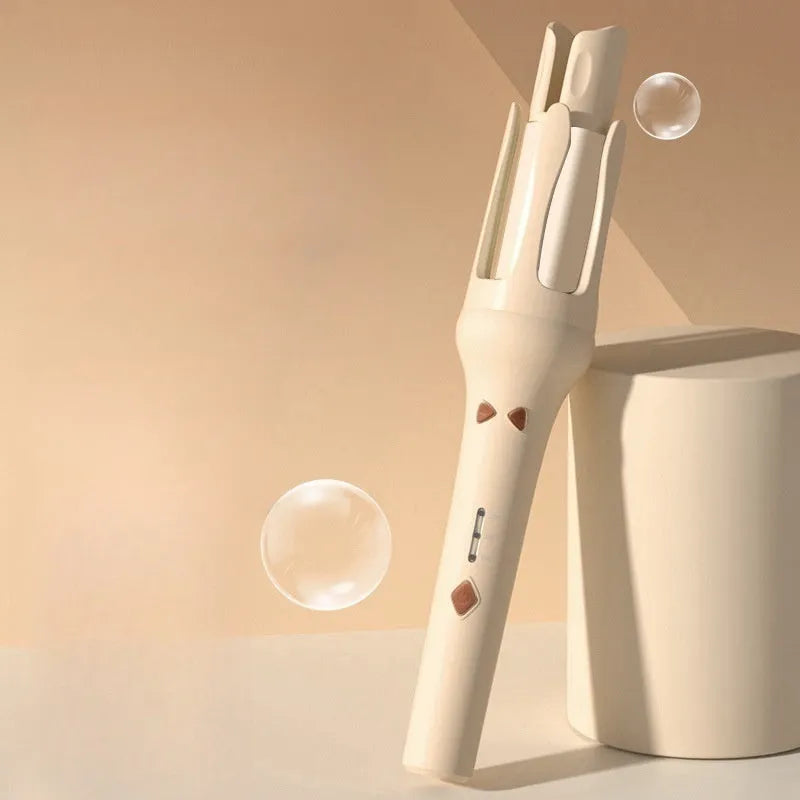 Automatic hair curler with 32mm barrel in white and pink colour variant, includes power adapter.