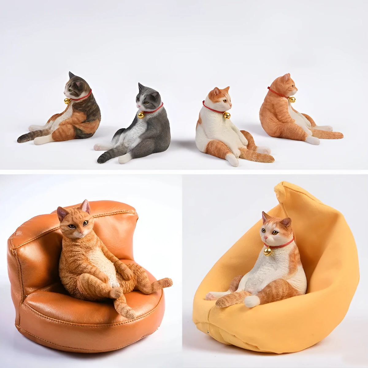 Lazy sleeping cat car ornament on fabric sofa 7.5cm tall