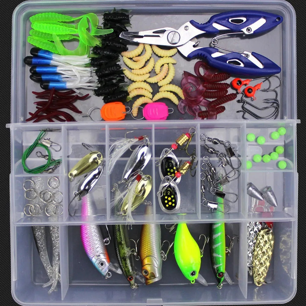 Junior entry-level fishing lure suit kit in PP storage case with multiple bait pieces