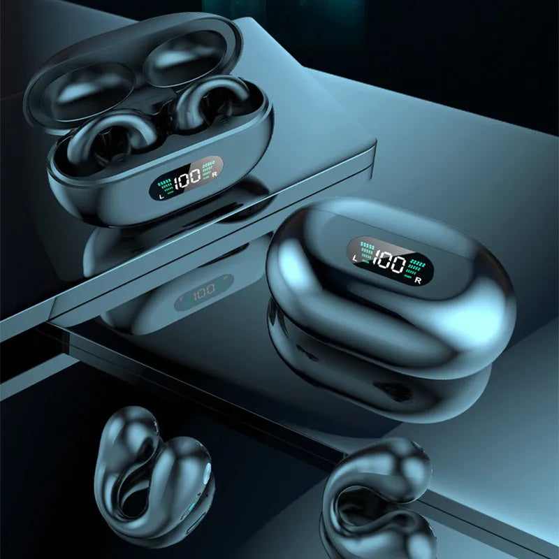 Bone conduction Bluetooth headset clip in black, white or khaki with ear clip design