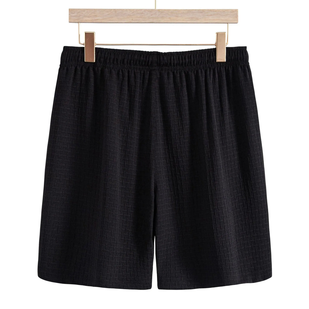 Men's cotton blend beach shirt and shorts set in black or white with short sleeves