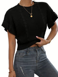 Knitted pullover sweater with ruffled short sleeves and twisted string detail in a loose fit.