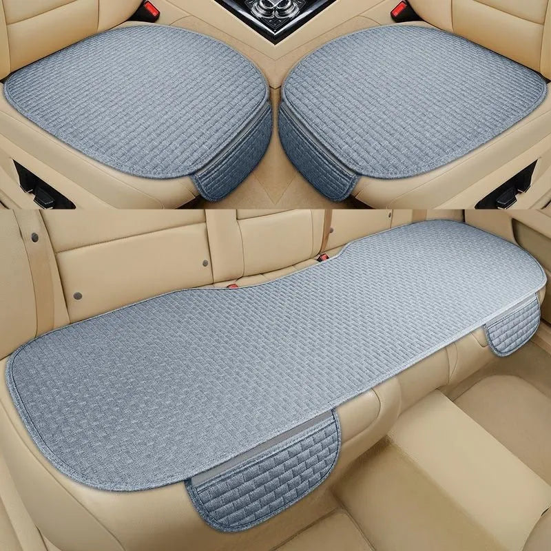 Linen plaid car cushion set with hemmed edges in classic black and red colour option