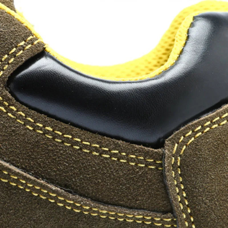 Bronze steel toe safety shoes with cowhide suede upper and patterned sole