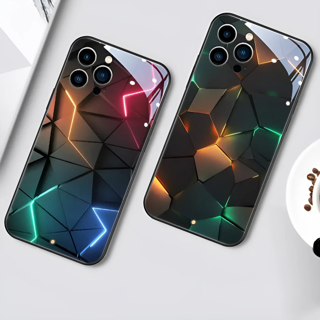 Xpress 14 tempered glass mobile phone case with a light-up notification feature for iPhone.