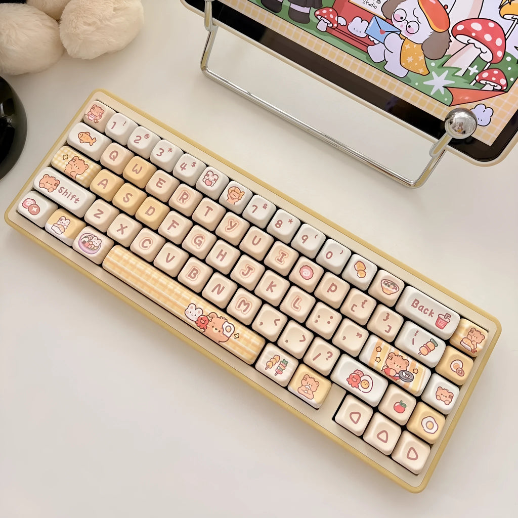 140 PBT key caps with rabbit bear restaurant designs in EOA height profile