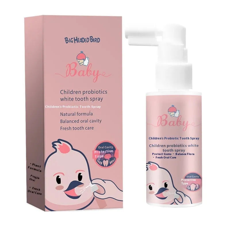 Children's probiotics whitening tooth spray in 40ml bottle with strawberry and orange flavour options