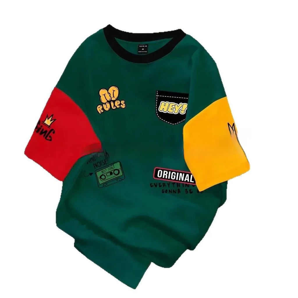Men's loose-fit casual t-shirt with printed letter pattern in a trendy colour