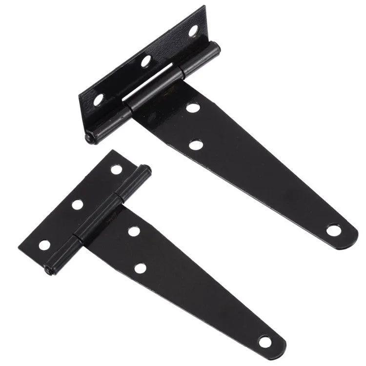 Fixed light T-shaped iron hinge for wooden doors, shown in a silver finish.
