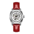 Mechanical watch with luminous hands on leather strap, 10m water resistant