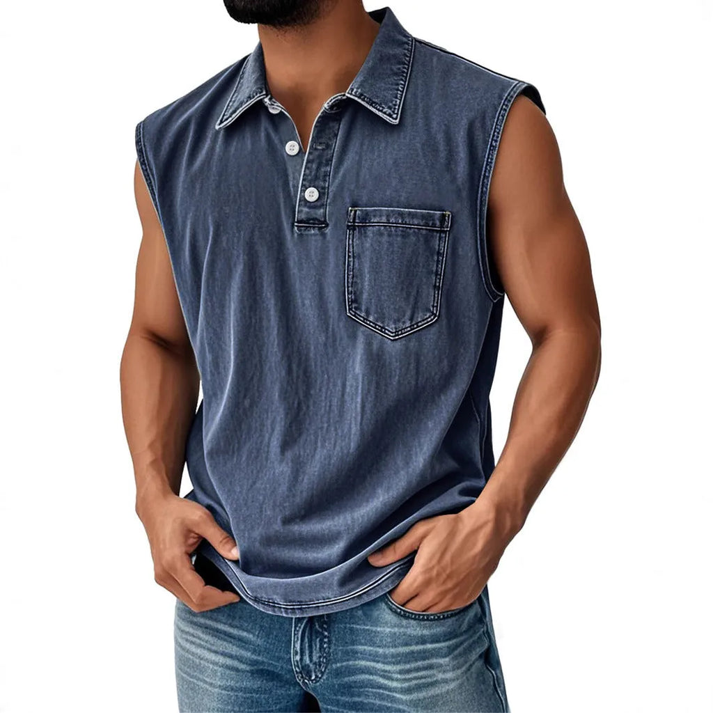 Men's 3D digital print polo shirt with button front and short sleeves in loose fit