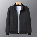 Men's black casual zip-up jacket with stand-up collar in fitted athletic cut