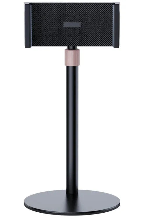 Black adjustable metal bracket holding an 11-inch tablet, showing telescopic arm extended.