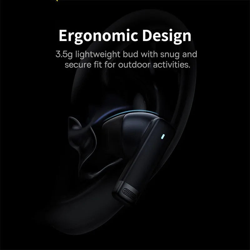 Active Noise Cancellation true wireless earbuds in Obsidian Black with a white charging case on a table.