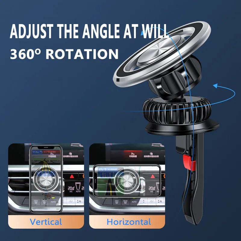 Car air vent magnetic phone holder with snap-on bracket in silver colour