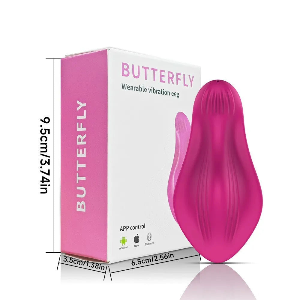 Rose red butterfly-shaped wearable massager made of silicone with USB charging capability