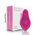 Rose red butterfly-shaped wearable massager made of silicone with USB charging capability