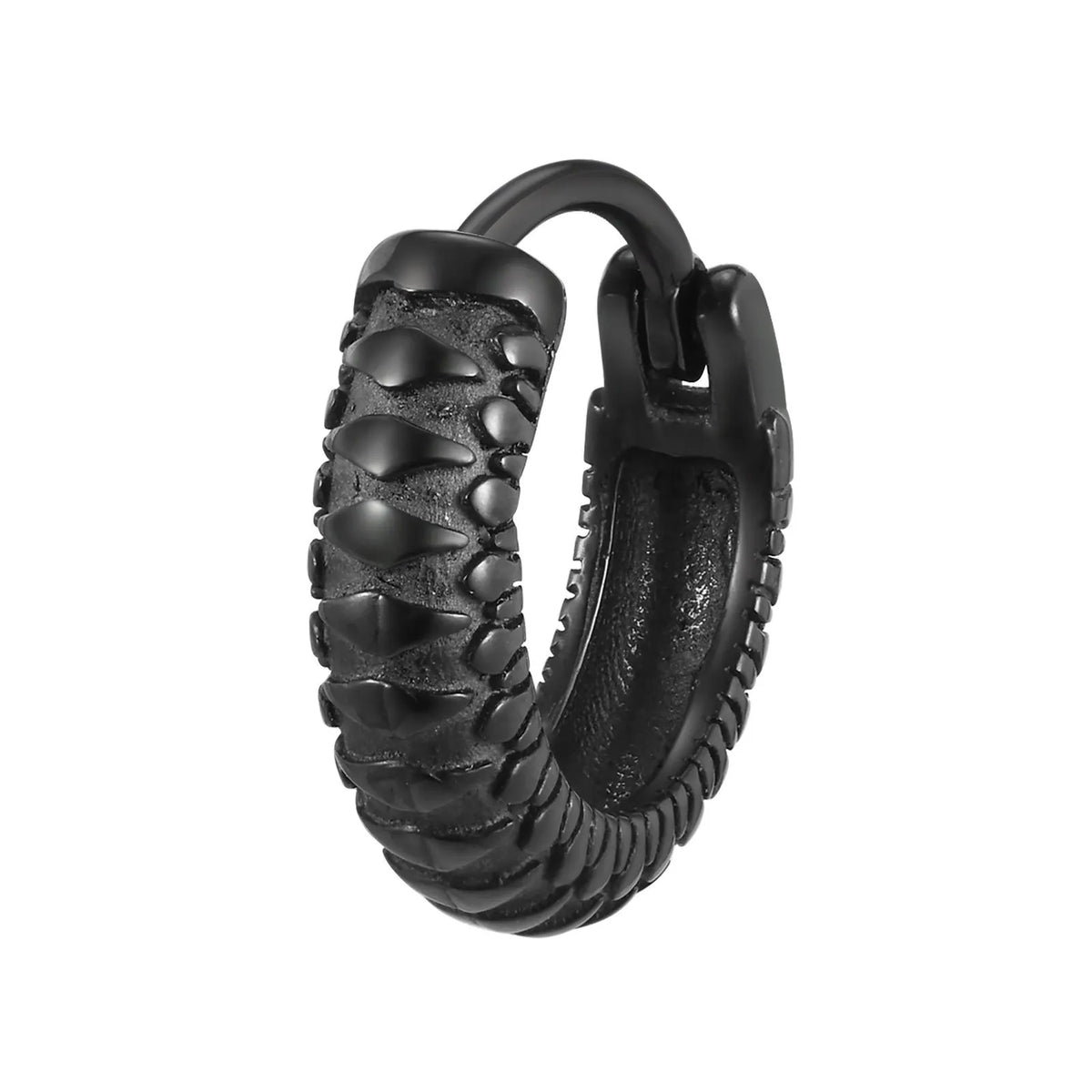 Stainless steel hip hop ear ring with snake pattern design in black and gold colour options.